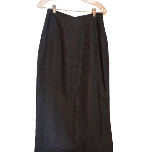Maxi Skirt Straight Blue-Grey Zipper Button Waist-14', Hips-20.5', Length-35.5' - Picture 3 of 7